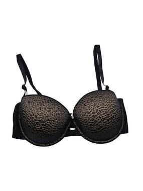Self Expressions I-Fit Womens Sz 34D T Shirt Bra Beige w/ Black Overlay